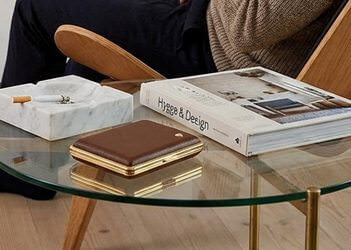 cigaretetui læder med guldinteriør detalje billede